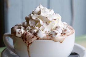 Chocolate syrup with frothed milk